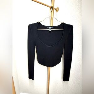 Forever 21 Black V-Neck Long Sleeve Top